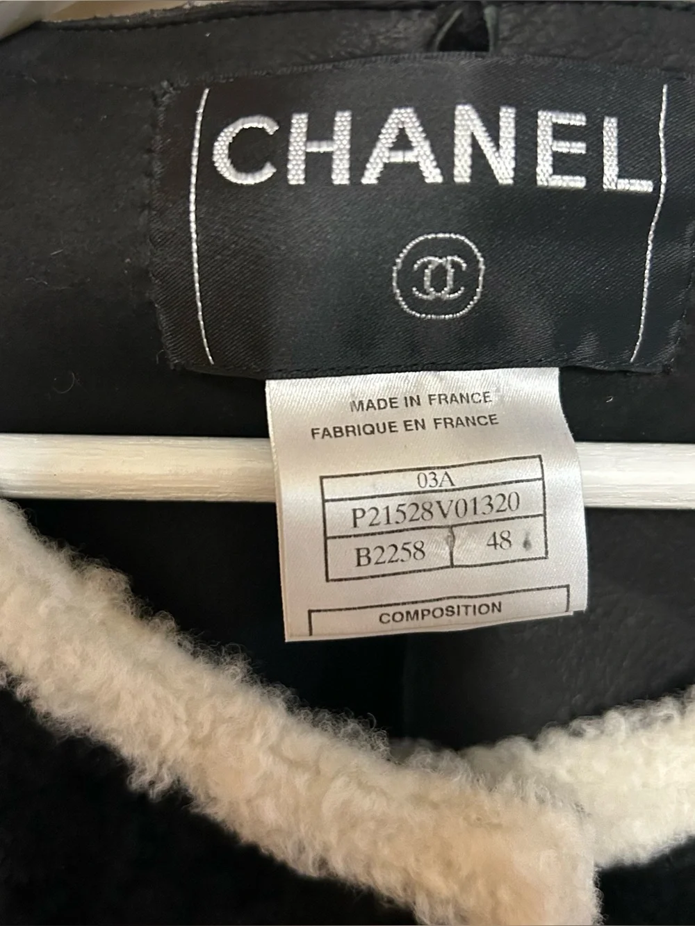 Chanel 48 shearling button coat camellia fur brooches RARE VINTAGE A03